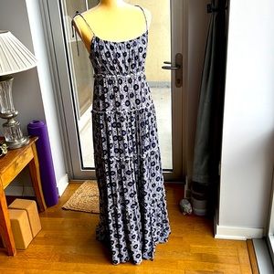 Aqua Blue Batik Tiered Maxi Dress S